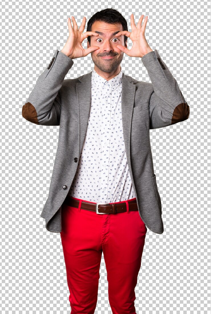 PSD hombre guapo mostrando algo