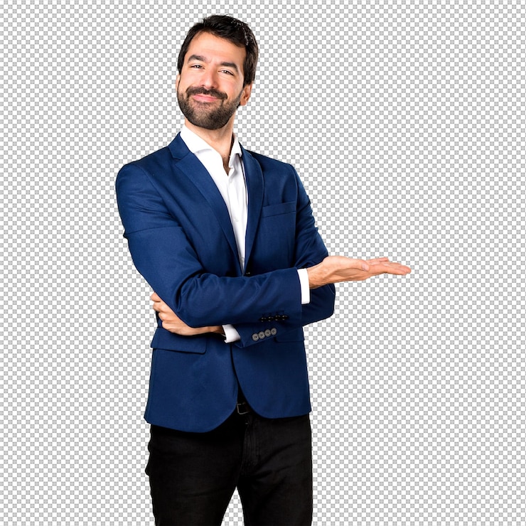 PSD hombre guapo presentando algo
