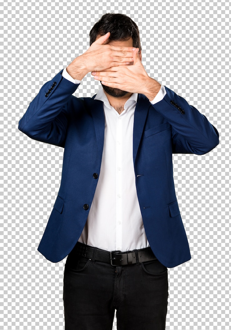 PSD hombre guapo que cubre su cara
