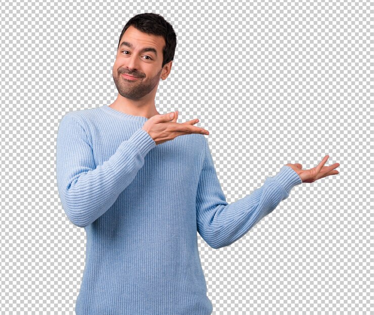PSD hombre guapo que presenta y que invita a venir