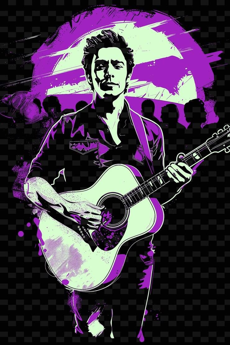PSD hombre con una guitarra con una multitud de conciertos detrás de él poster png poster background designs psd
