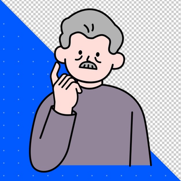un hombre hablando en un teléfono con una caricatura en el frente