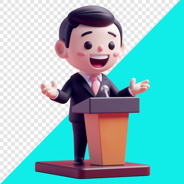 Un hombre haciendo un discurso en un púlpito diseño 3d adecuado para negocios y política