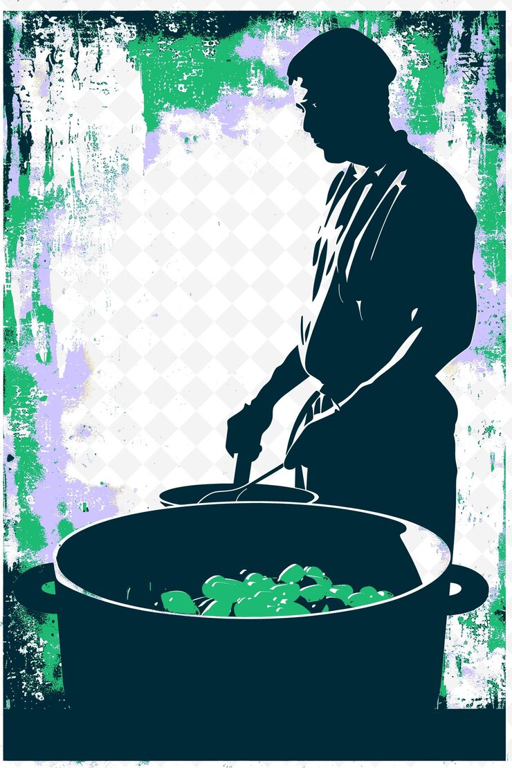 PSD un hombre haciendo feijoada con una ilustración histórica de la olla negra brasileña vida y cultura brasileña