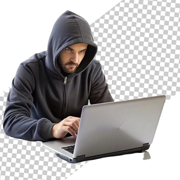 PSD el hombre hacker en la computadora portátil