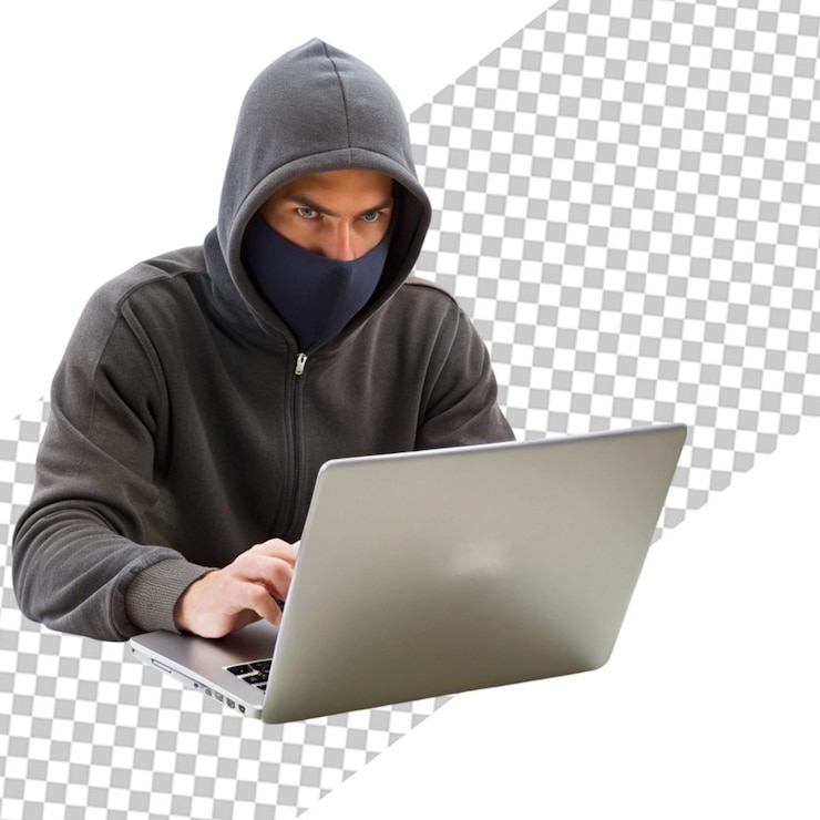 PSD el hombre hacker en la computadora portátil