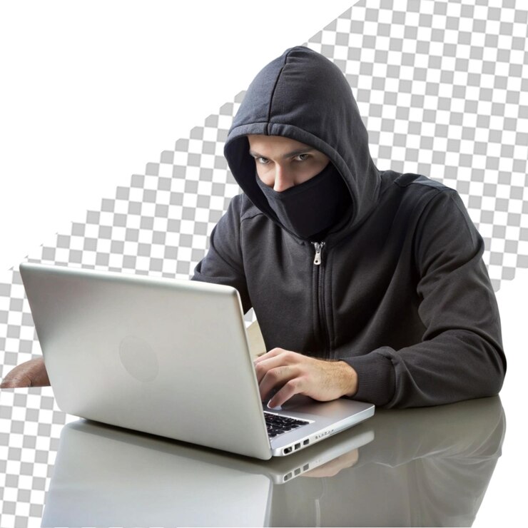 PSD el hombre hacker en la computadora portátil