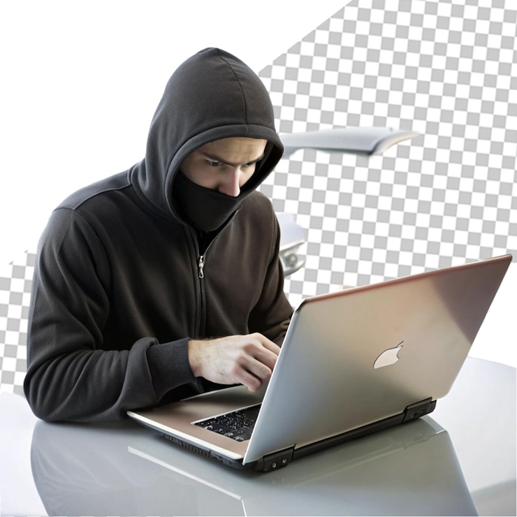 PSD el hombre hacker en la computadora portátil