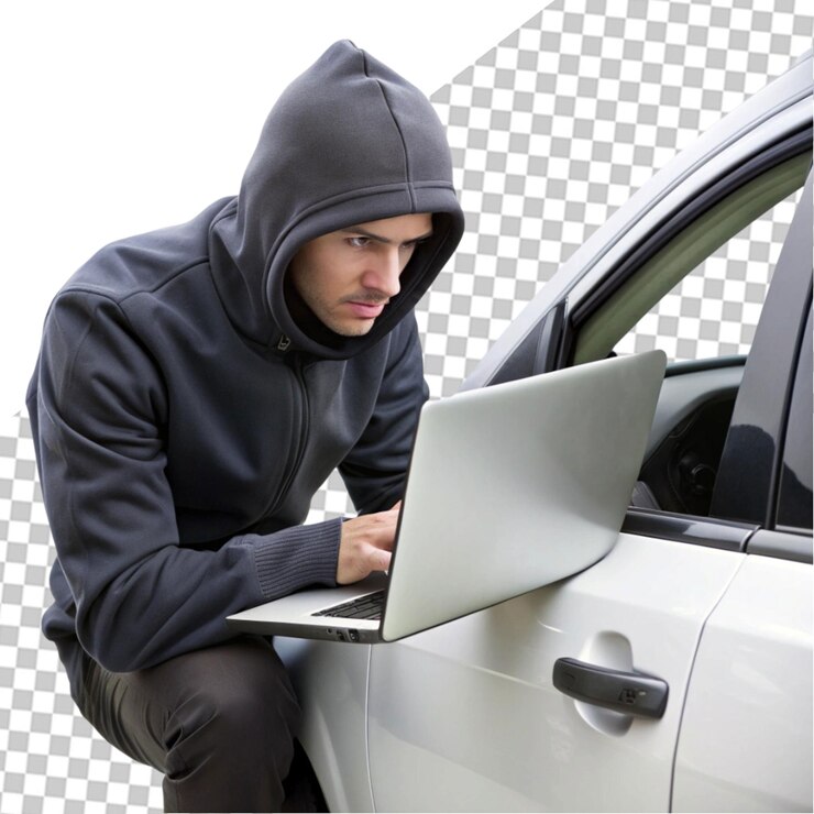 PSD el hombre hacker en la computadora portátil