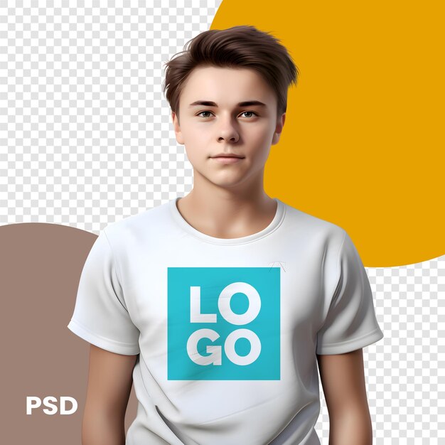 PSD hombre joven con camiseta blanca plantilla de camiseta psd mockup