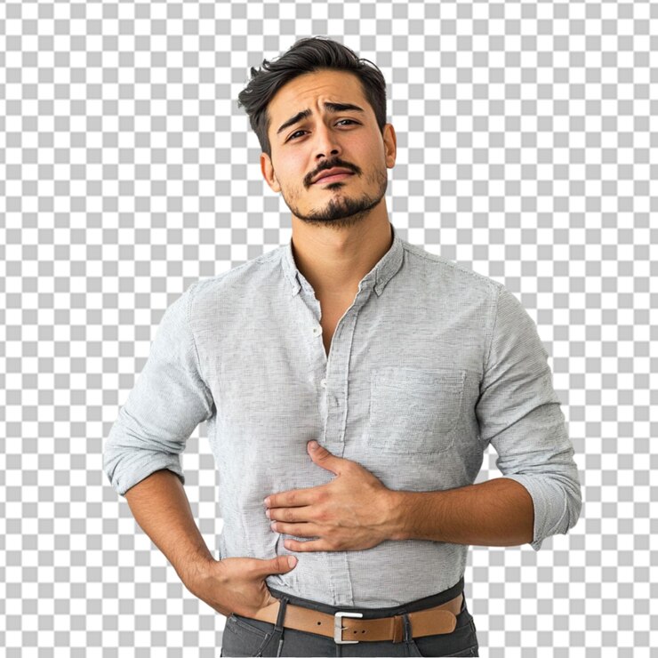 PSD hombre joven feliz pensando en comida