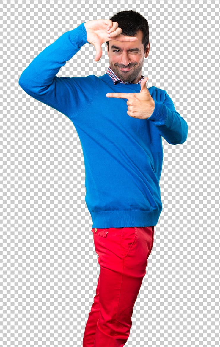 PSD hombre joven hermoso que se centra con sus dedos
