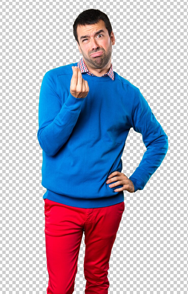 PSD hombre joven hermoso que hace el gesto del dinero