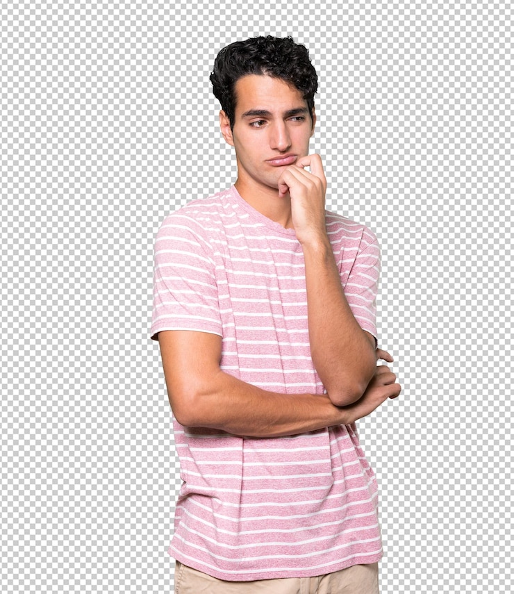PSD hombre joven serio con un gesto de decepción
