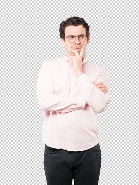 Hombre joven vacilante mirando gesto