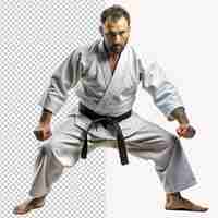 PSD un hombre con un kimono blanco está practicando karate