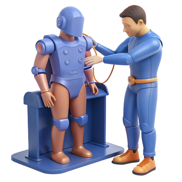 PSD un hombre de lego está siendo examinado por un robot