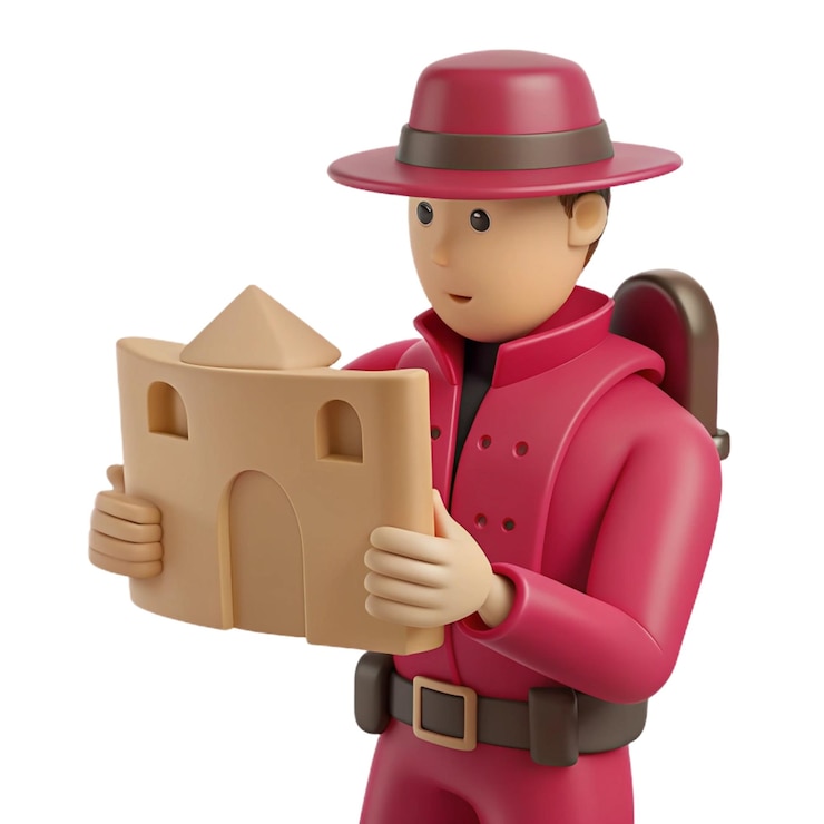 PSD un hombre de lego con un sombrero rojo sosteniendo una casa