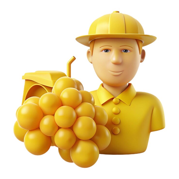 PSD un hombre de lego sosteniendo un ramo de uvas y un plátano