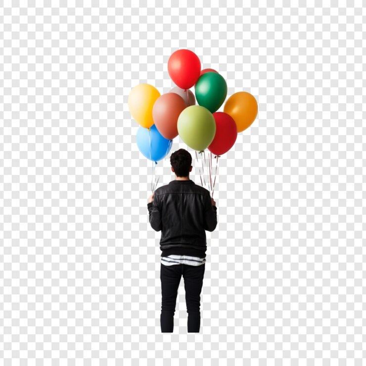 PSD hombre llevando globos