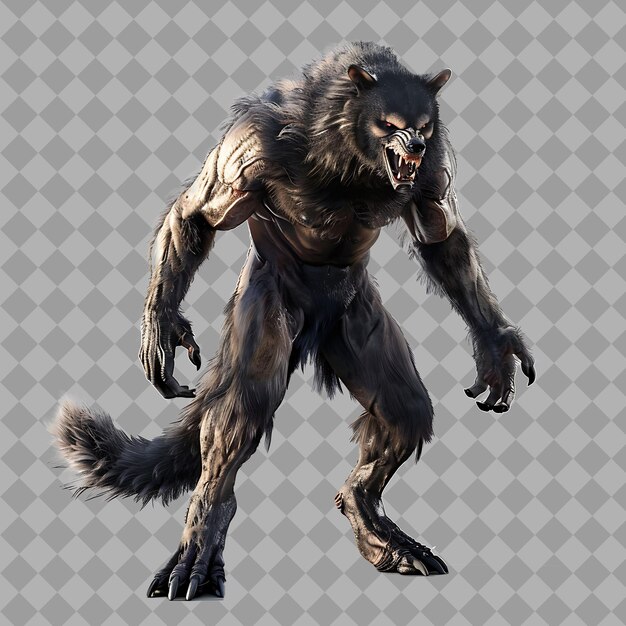 Hombre Lobo Hombre la criatura de estilo aullador con mitad de cuerpo humano Ilustración de personaje 3D aislado