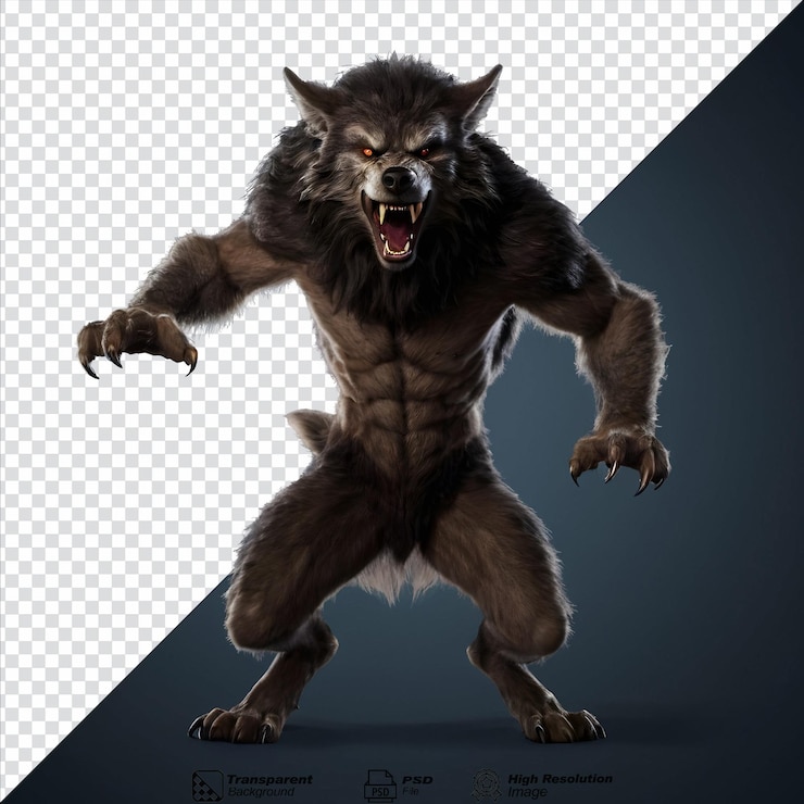 PSD un hombre lobo o licántropo aislado en un fondo transparente aislado