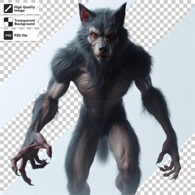 Hombre lobo psd o licántropo en fondo transparente con capa de máscara editable