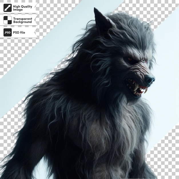 Hombre lobo PSD o licántropo en fondo transparente con capa de máscara editable