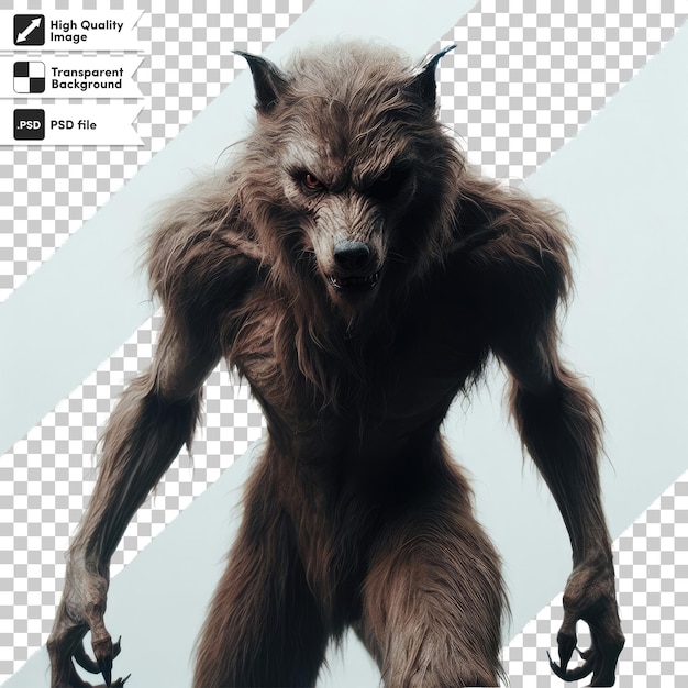 Hombre lobo psd o licántropo en fondo transparente con capa de máscara editable