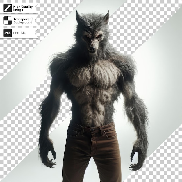 Hombre lobo psd o licántropo en fondo transparente con capa de máscara editable