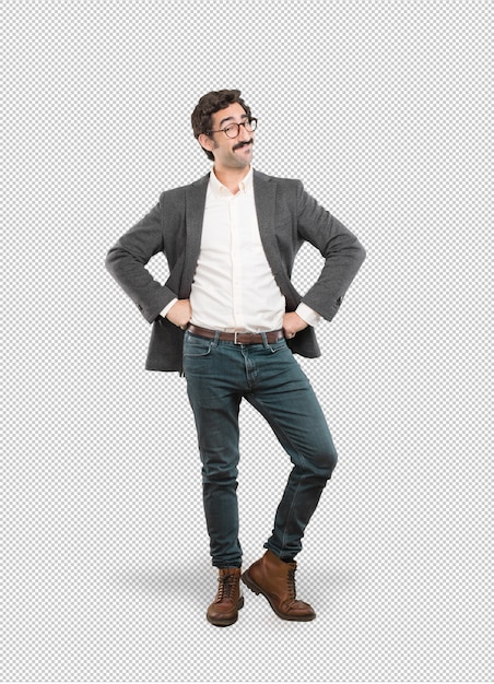 Hombre loco en pose de orgullo