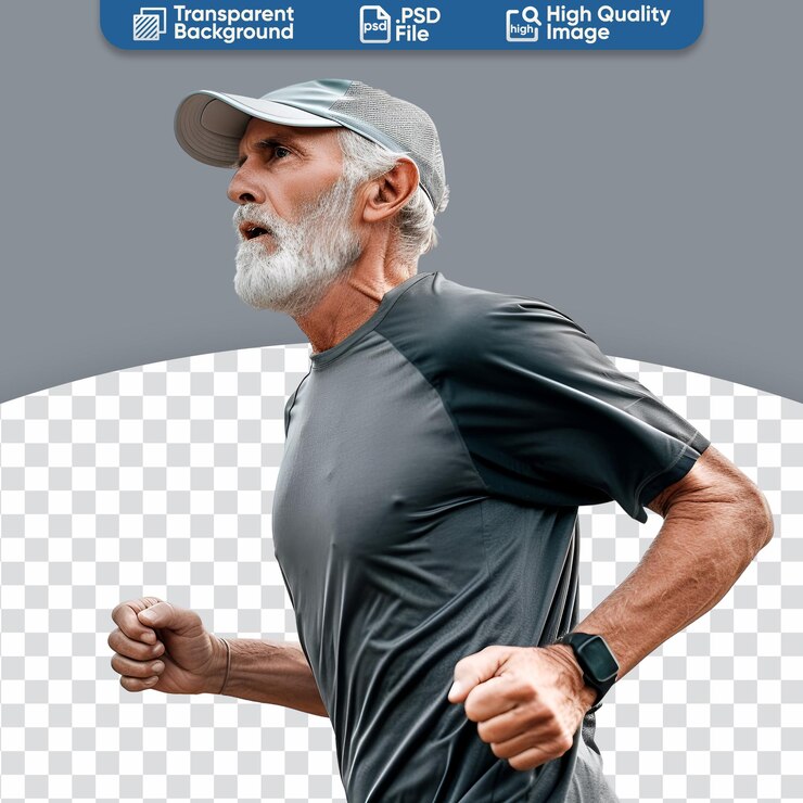 PSD hombre maduro corriendo por la salud y una larga vida.