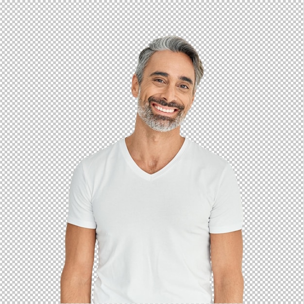 Hombre maduro sonriente con camiseta blanca