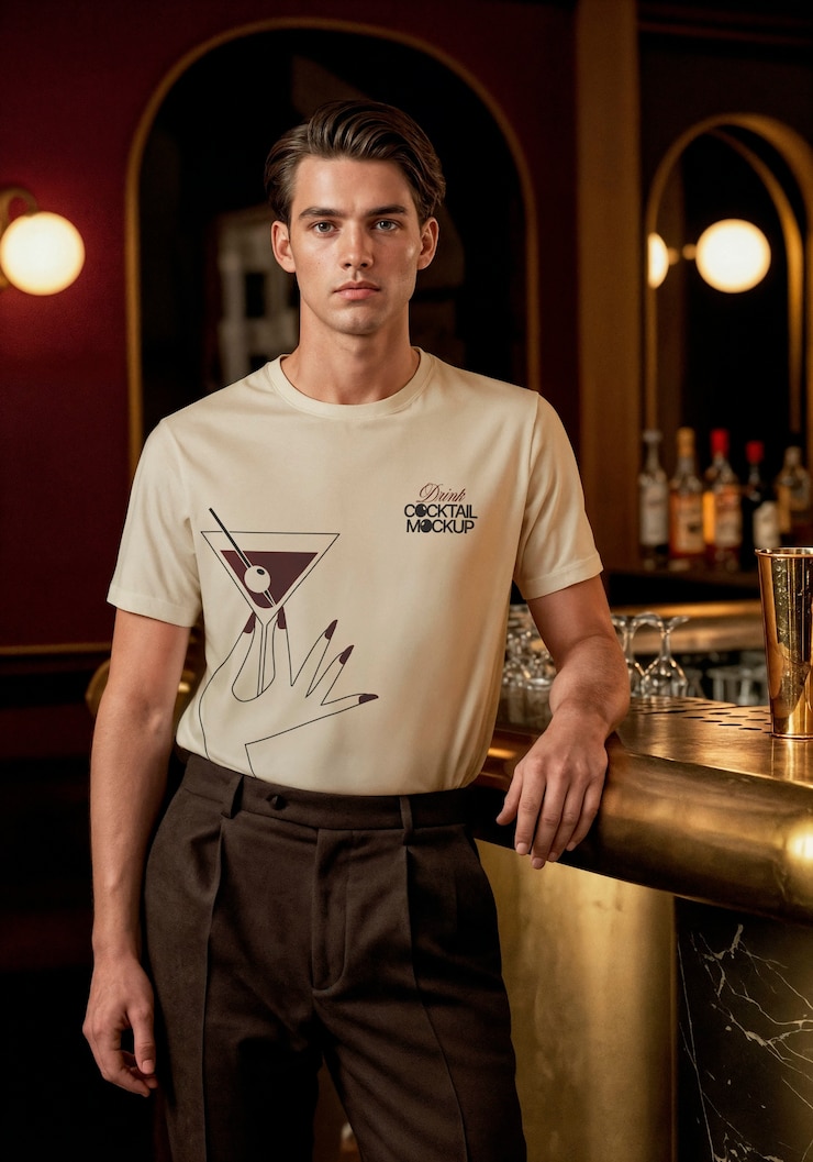 Hombre con una maqueta de camisa blanca