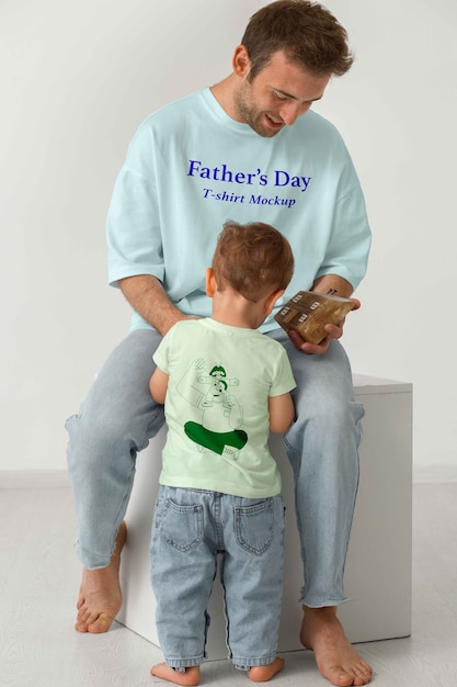 PSD hombre con una maqueta de la camiseta del día del padre