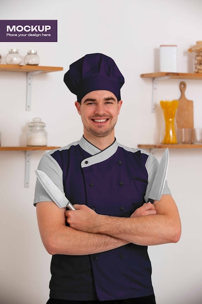 PSD hombre con una maqueta de chaqueta de chef