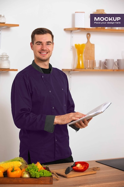 PSD hombre con una maqueta de chaqueta de chef