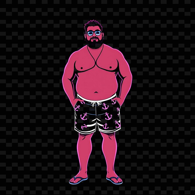 PSD hombre más grande en pantalones cortos de baño diseño de arte náutico de neón con tema marino y blanco decorado con ancho