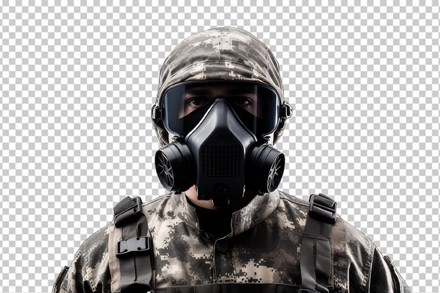 PSD un hombre con una máscara de gas y una chaqueta de cuero y gafas de protección sobre su cara