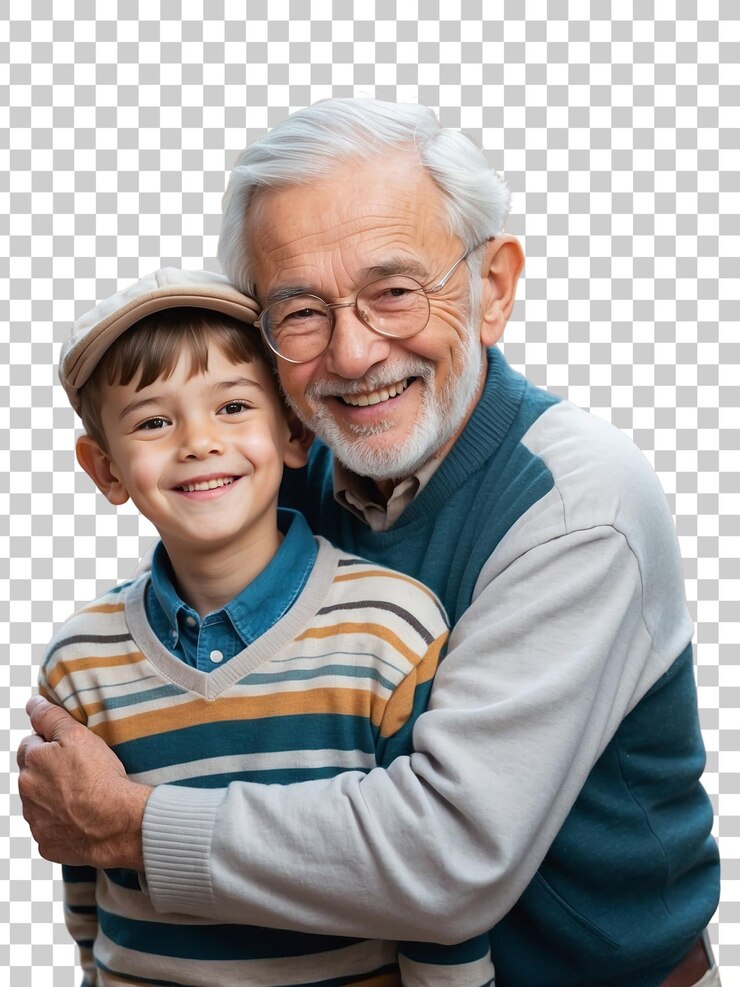 PSD un hombre mayor y un niño posan para una foto con una sonrisa en la cara