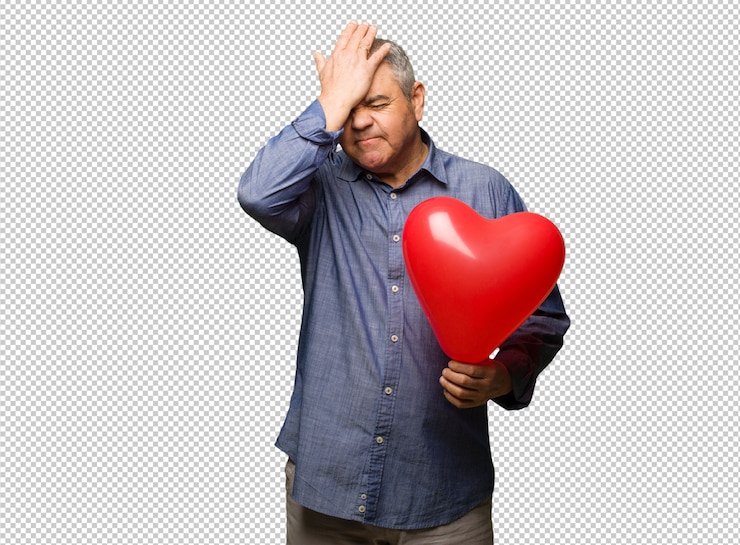 PSD el hombre de mediana edad que celebra el día de san valentín olvidadizo, realiza algo