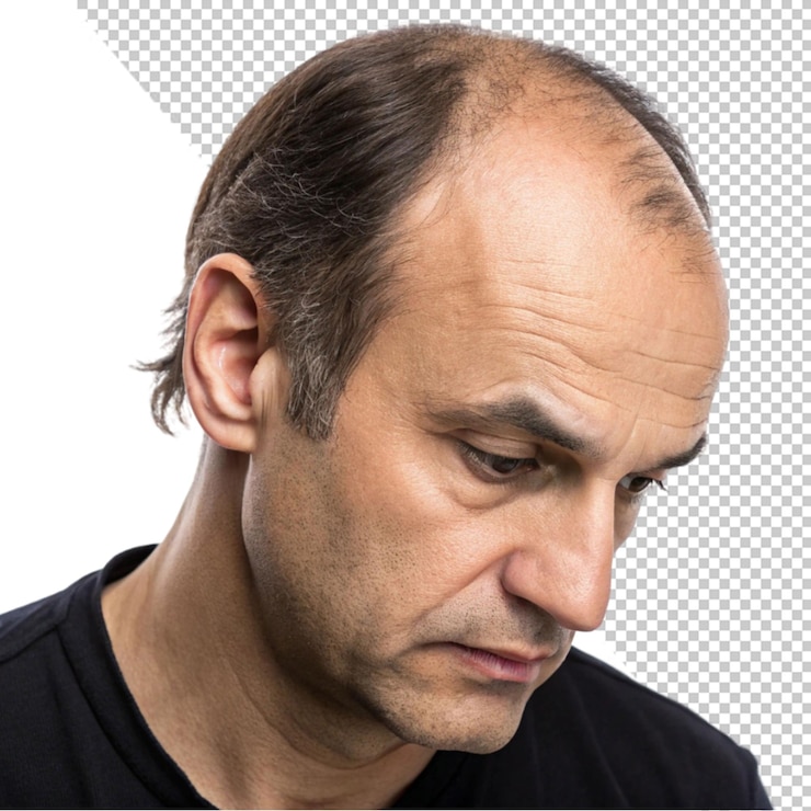PSD hombre melancólico, deprimido y calvo de mediana edad.