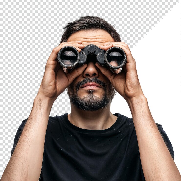 PSD hombre mirando a través de binoculares