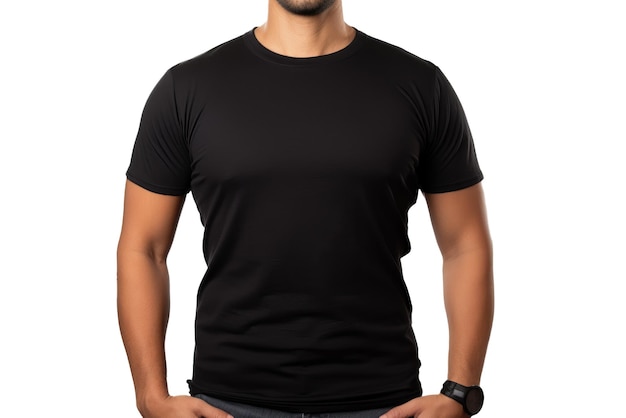 PSD hombre modelo con una camiseta negra aislado en un fondo transparente png ai generative