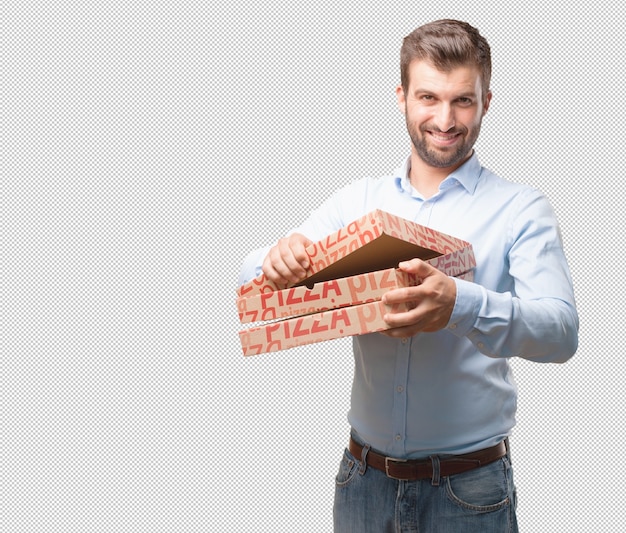 Hombre moderno con cajas de pizza