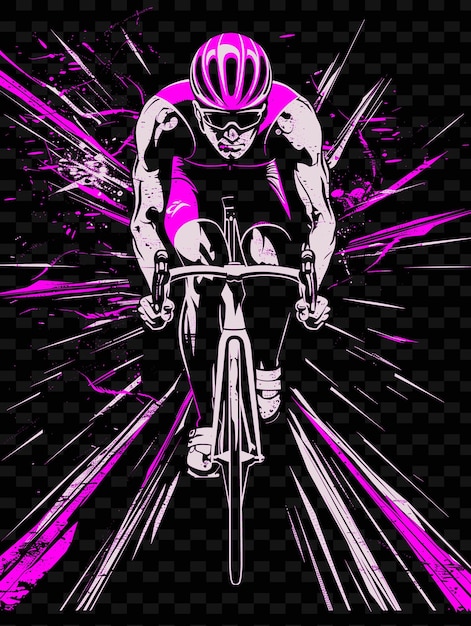 PSD un hombre montando una bicicleta con un fondo púrpura y las palabras ciclista en la parte inferior