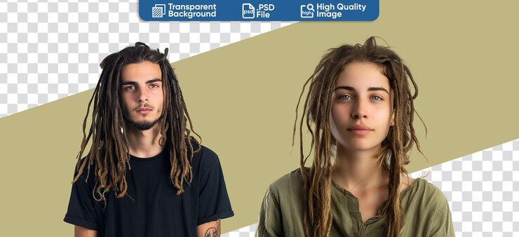 PSD hombre y mujer hipsters en retrato en primer plano con un conjunto de dreadlocks