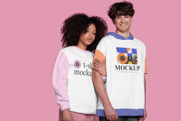 Hombre y mujer con maqueta de camisa