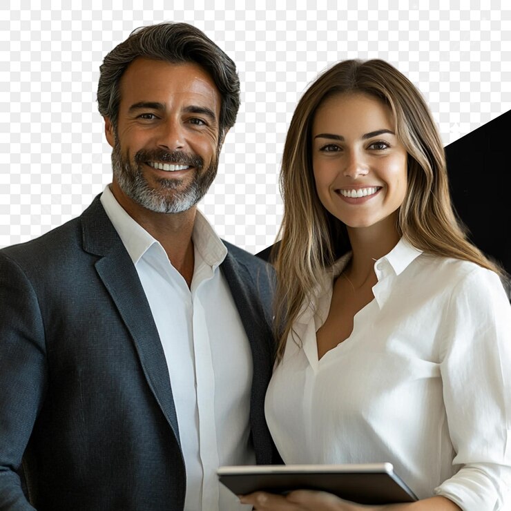 PSD un hombre y una mujer posan para una foto