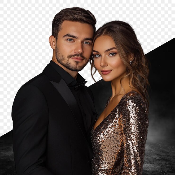 PSD un hombre y una mujer posando para una foto con las palabras cita la palabra cita en la parte inferior derecha
